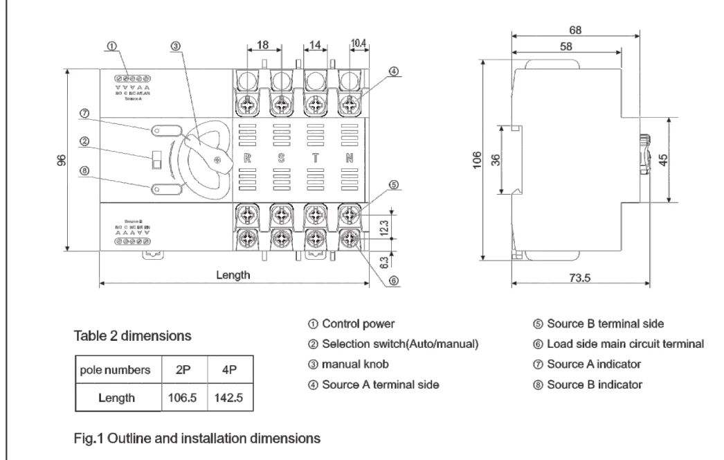 63A 100A 4P ATS Generator Dual Power Automatic Transfer Switch Module Circuit Breakers Switches Electric Generator Parts