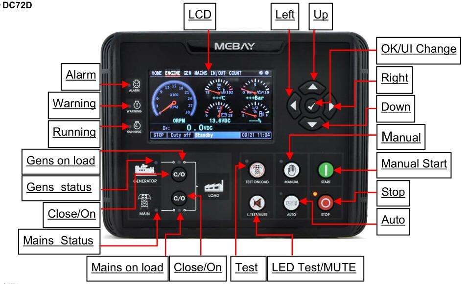 DC70D DC72D DC72DR Generator Controller Module Gas Genset Parameters Monitoring With 4.3" LCD Screen Display Smart Control Panel