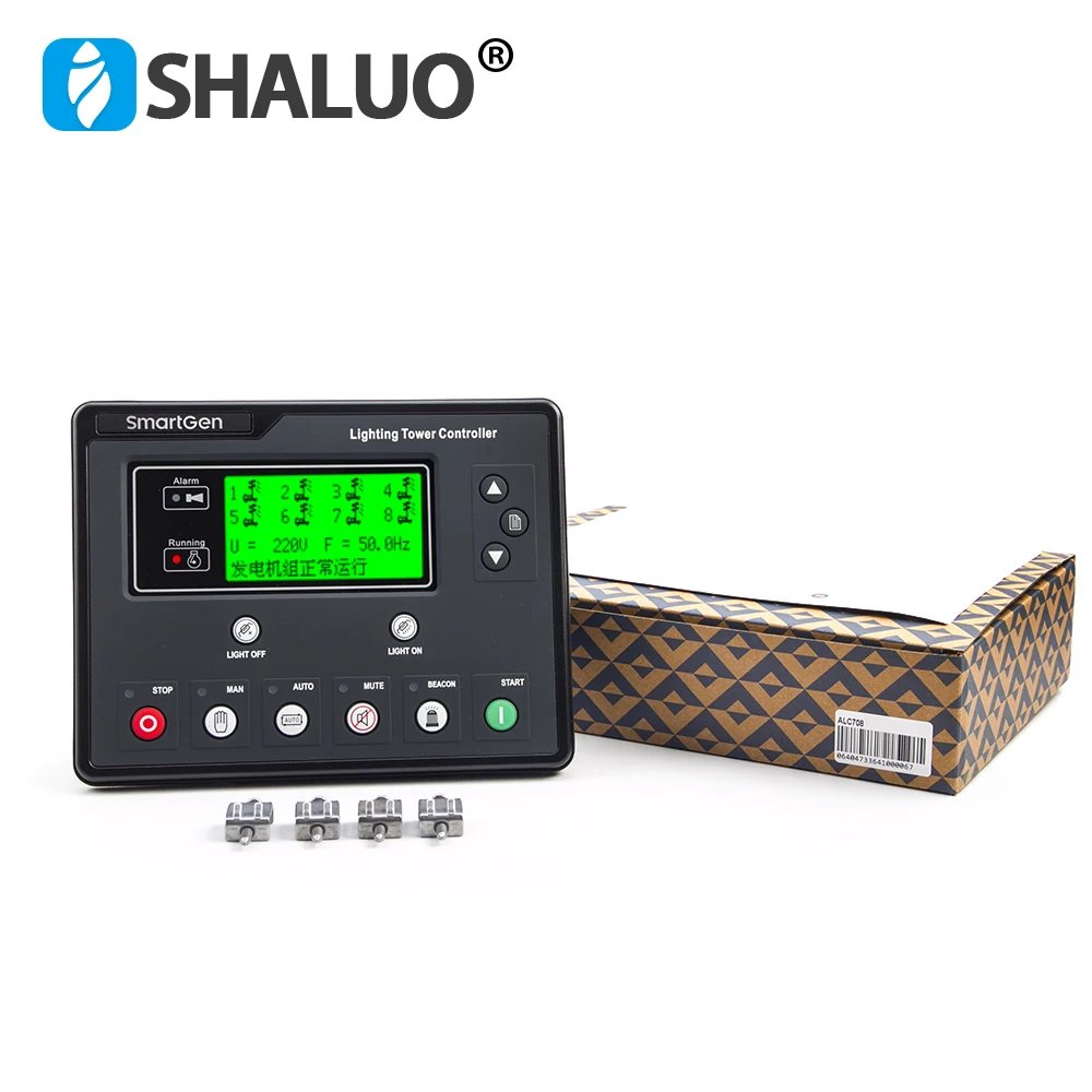 Smartgen ALC704 ALC708 Single Light Tower Controller Timing Remote Start Stop Monitor Control Panel For AC DC light tower Genset