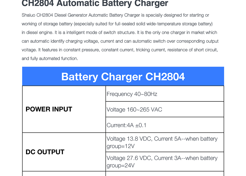 4A Generator 12v 24v automatic battery charger CH2804