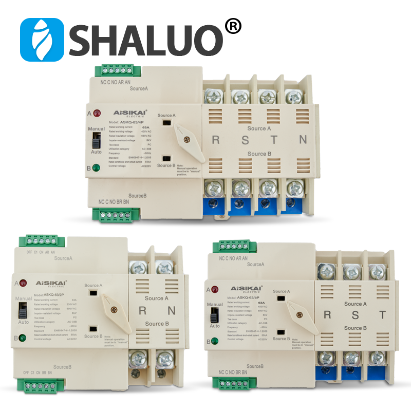 2P 3P 4P 16A 63A 100A ATS Automatic Transfer Switch Dual Power Electrical Selector Switches 220V 380V