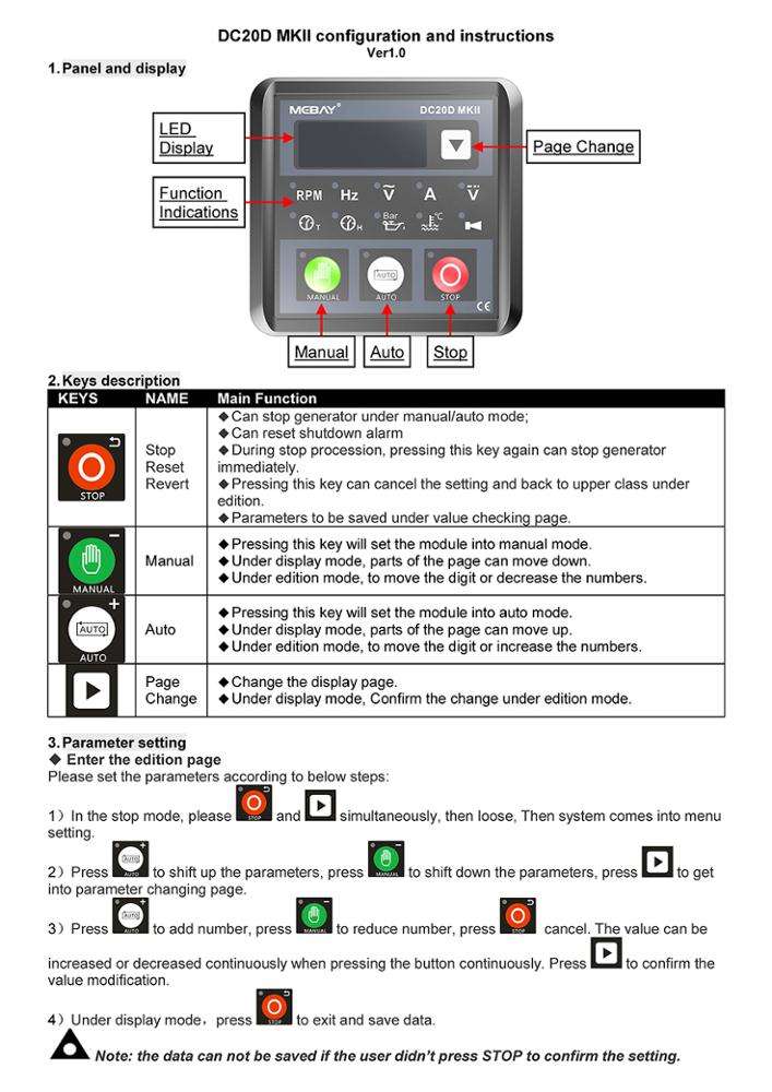 Brushless Generator manual intelligent Control Module Controller DC20D