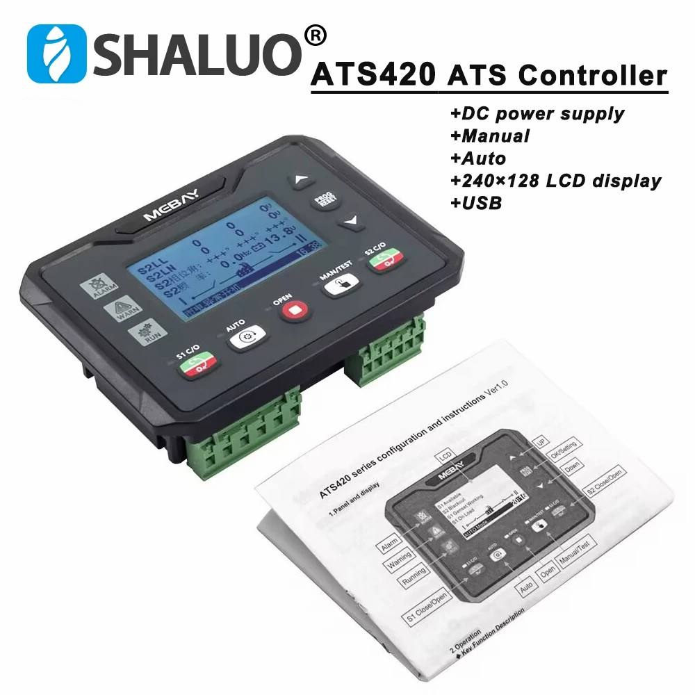 ATS420 ATS420R Mebay Generator ATS Controller Dual Power Switch Control Module LCD Intelligent Programmable Panel DC Supply