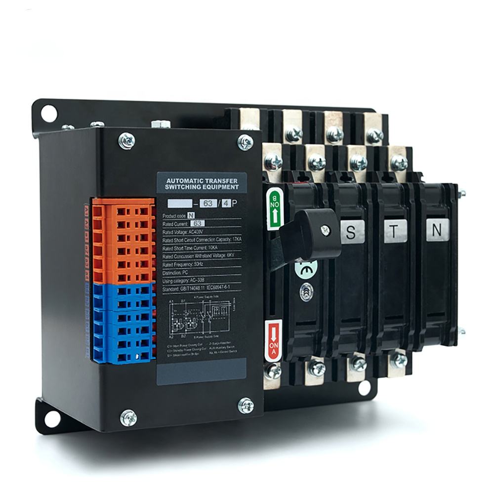 YES1-63N-4P PC grade double power automatic transfer switch for diesel generator 63A load switching Arc extinguishing chamber